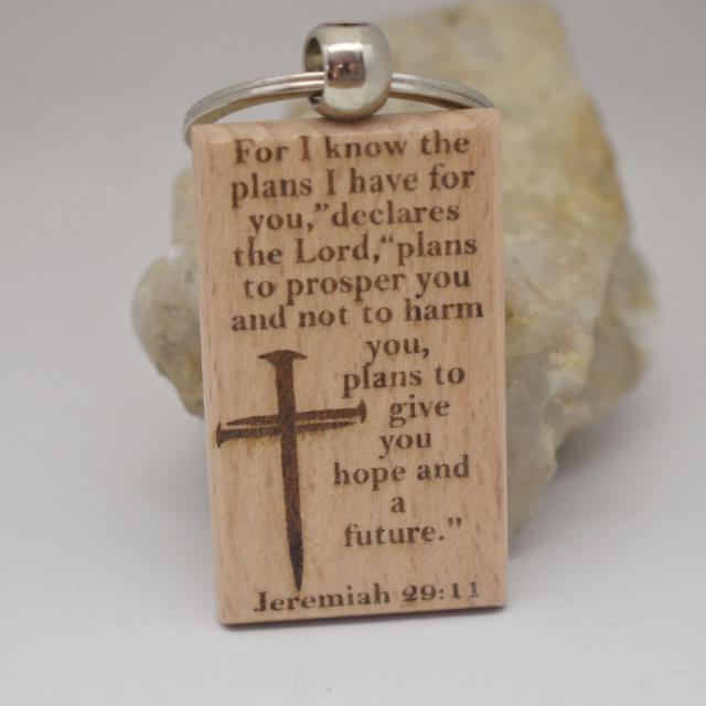 For I Know The Plans for You Declares the Lord Cross Wooden Laser Engraved Keychain